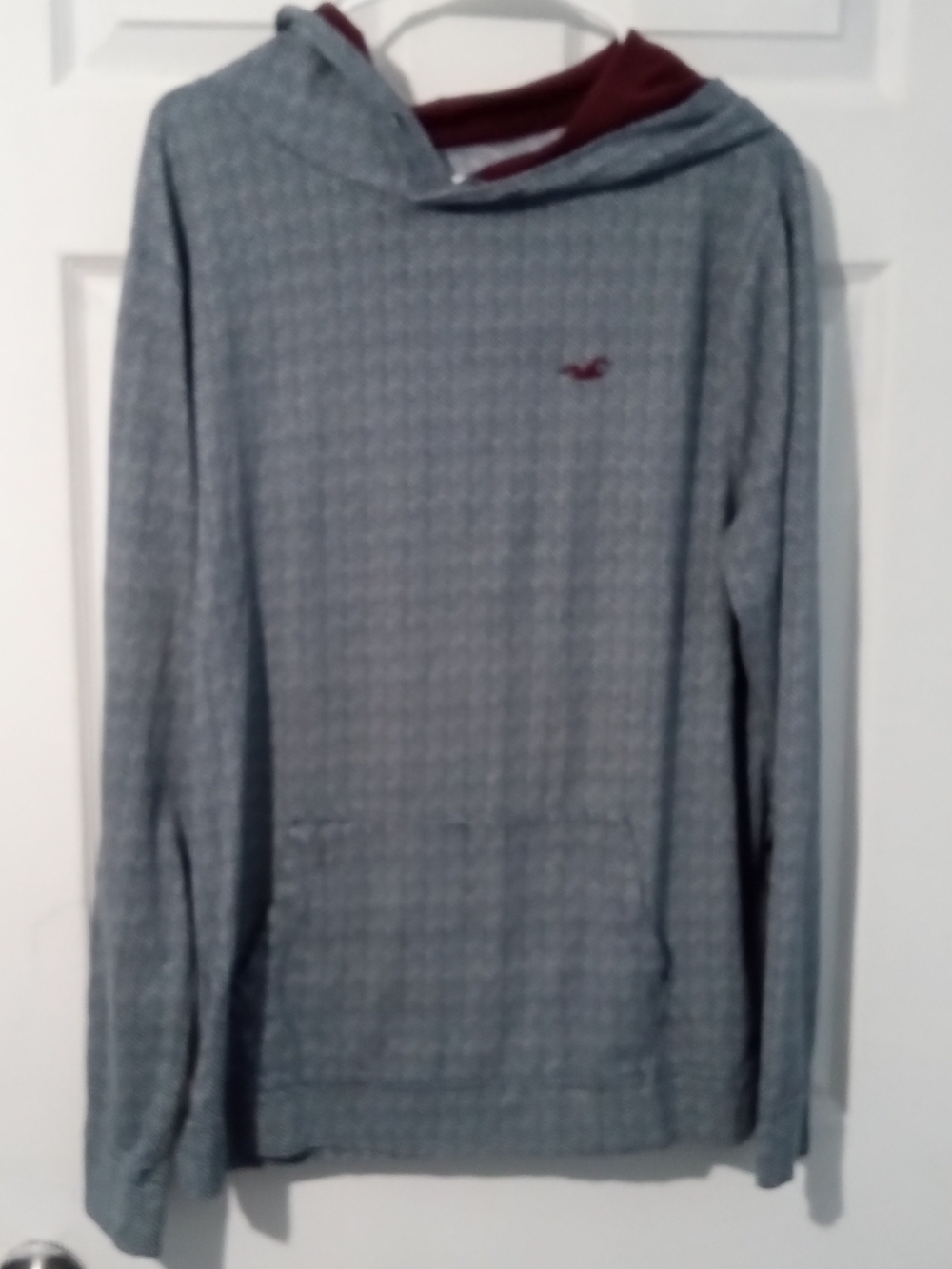 Hollister Gray Long Sleeve Hoodie with Maroon Logo and Lined Hood